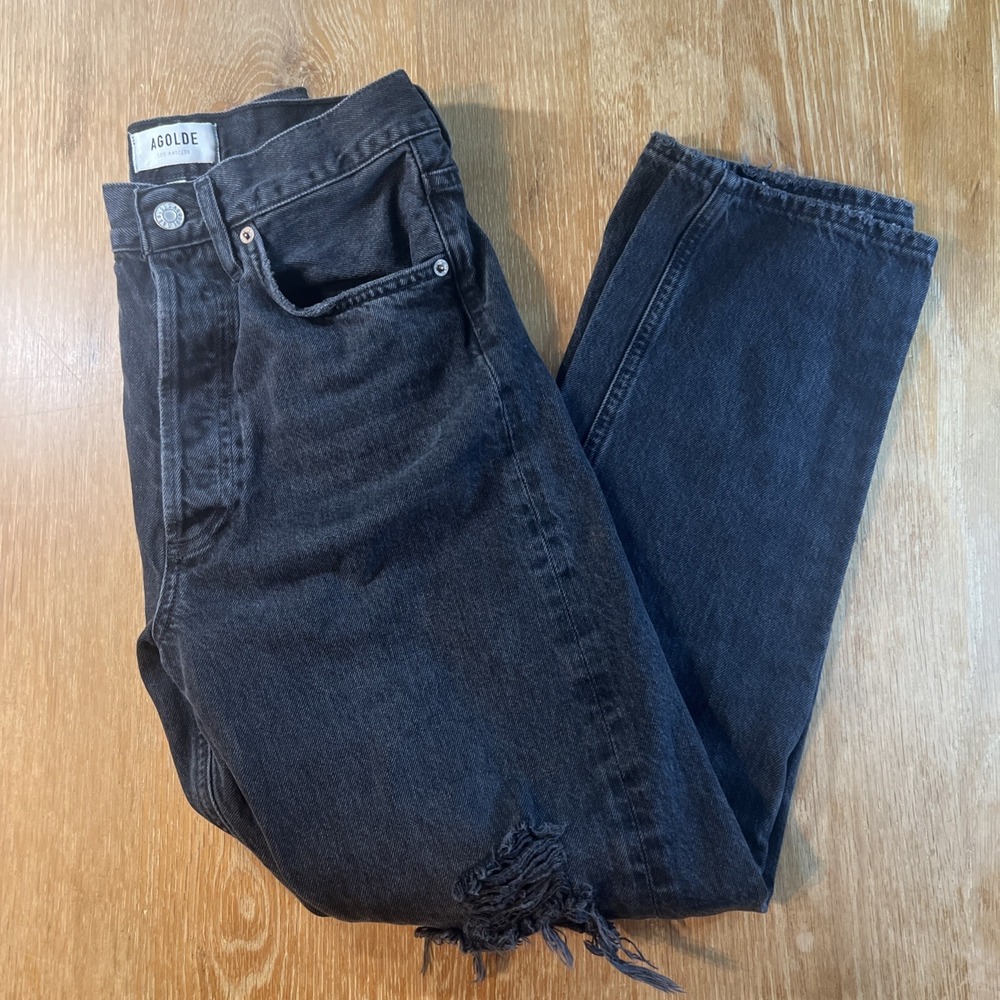 Agolde Womens Distress Fly Button High Rise 90's Jeans Black Size 25‎
